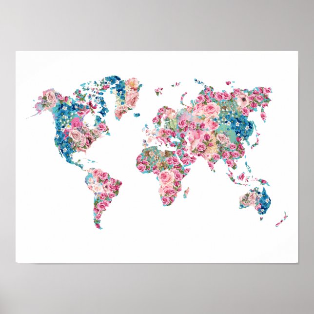 Affiche Carte Floral World (Devant)