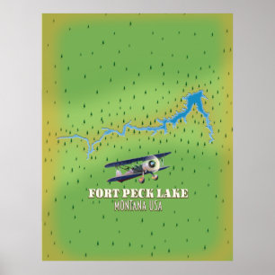 Affiche Carte Fort Peck Lake Montana États-Unis