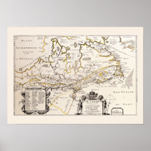 Affiche Carte Française Canada (Québec) par Champlain 1677