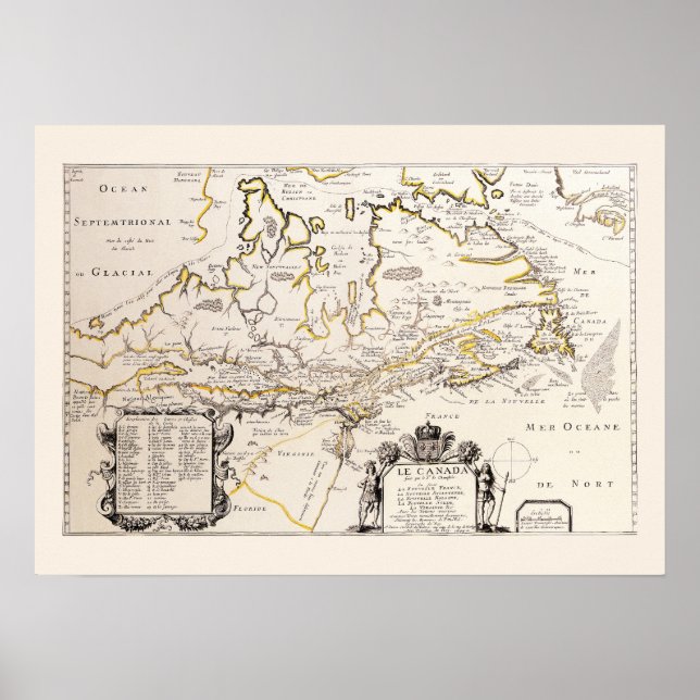 Affiche Carte Française Canada (Québec) par Champlain 1677 (Devant)