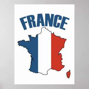 Affiche Carte France - Drapeau français