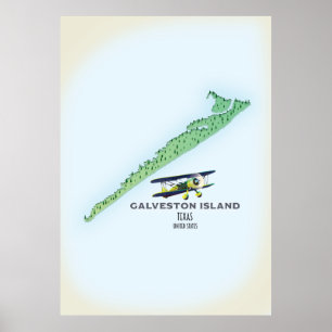 Affiche Carte Galveston Island Texas USA