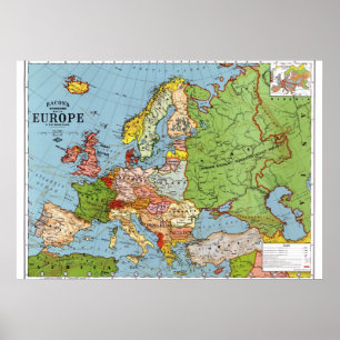 Affiche Carte générale de l'Europe vintage du 20e siècle