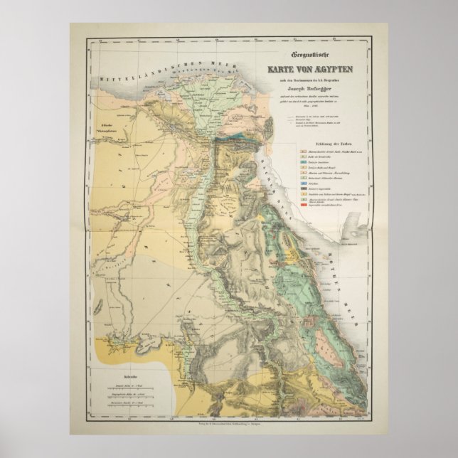 Affiche Carte géologique de l'Égypte vintage (1842) (Devant)