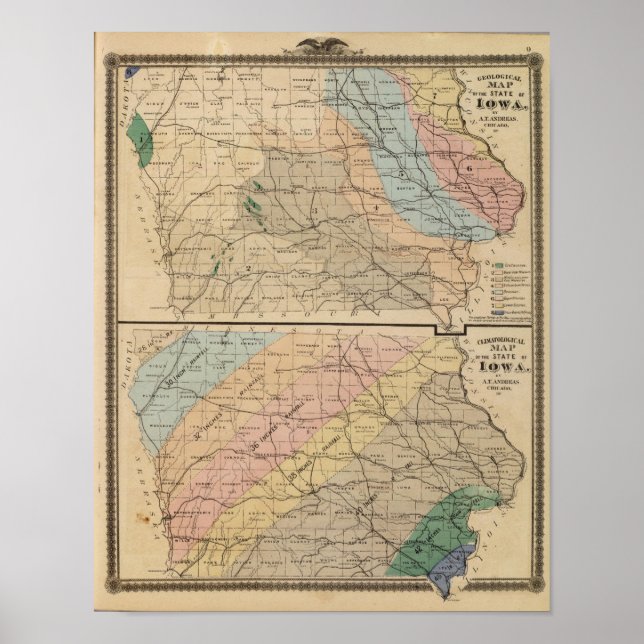 Affiche Carte géologique de l'État de l'Iowa (Devant)