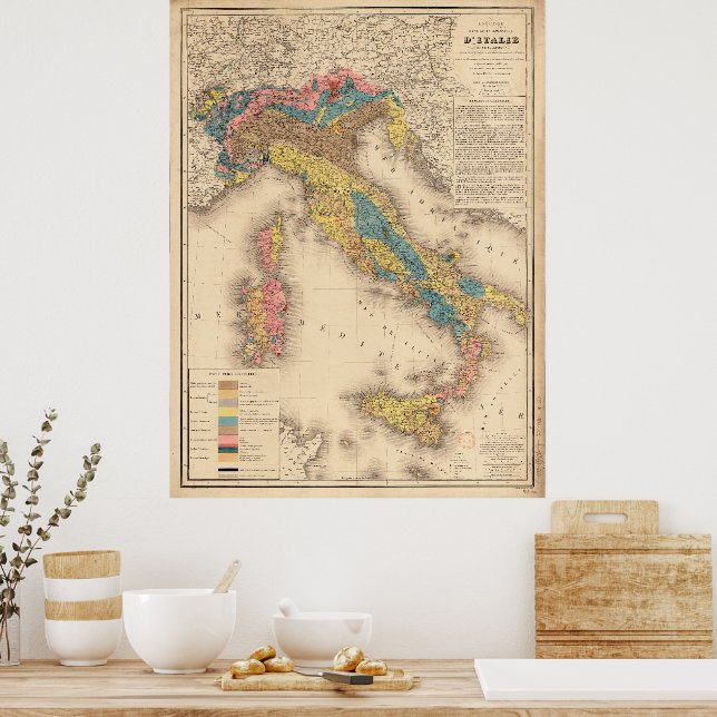 Affiche Carte géologique de l'Italie 1844 (Cuisine)