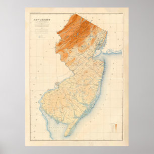 Affiche Carte géologique du Vieux New Jersey (1888)