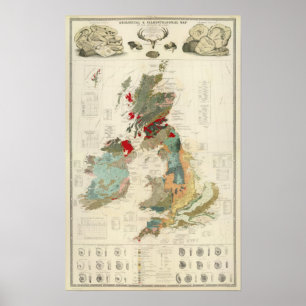 Affiche Carte géologique et paléontologique composée