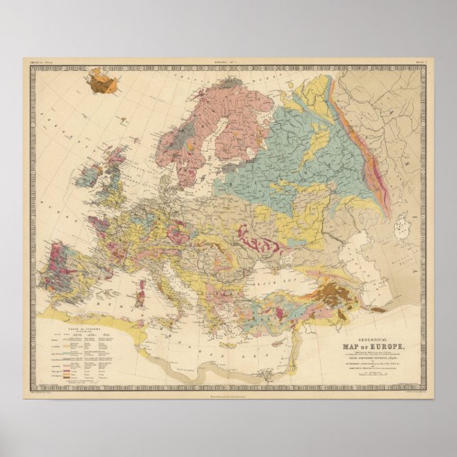 Affiche Carte géologique vintage de l'Europe (1856) (Devant)