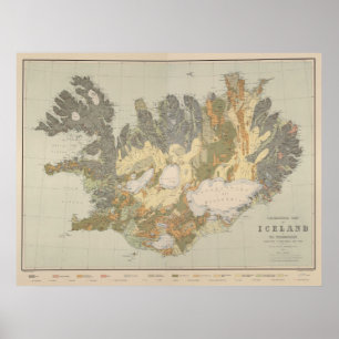 Affiche Carte géologique vintage de l'Islande (1901)