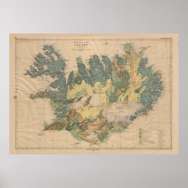 Affiche Carte géologique vintage de l'Islande (1906) (Devant)