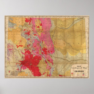 Affiche Carte géologique vintage du Colorado (1879)