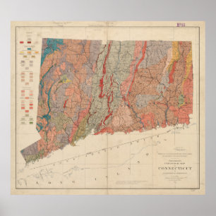 Affiche Carte géologique vintage du Connecticut (1906)