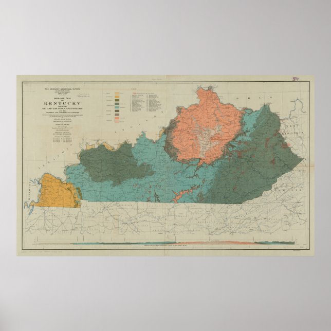 Affiche Carte géologique vintage du Kentucky (1920) (Devant)