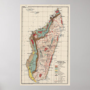Affiche Carte géologique vintage du Madagascar (1922)