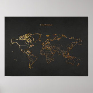Affiche Carte Gold World
