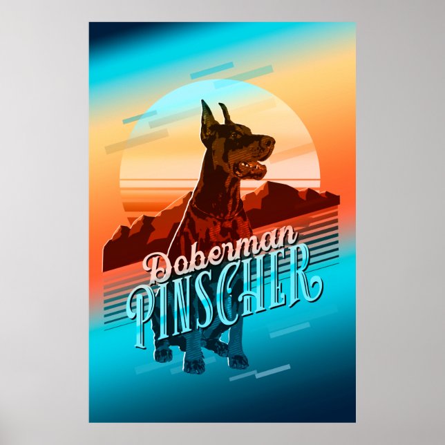 Affiche Carte graphique rétro Doberman Multi-Color ID754 (Devant)