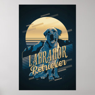 Affiche Carte graphique rétro Labrador Retriever Blue ID75