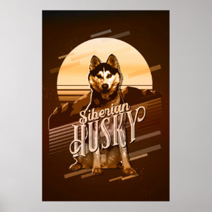 Affiche Carte graphique rétro Siberian Husky Gold ID754
