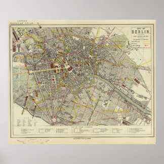 Affiche Carte historique de Berlin 1883 – Letts Popular At