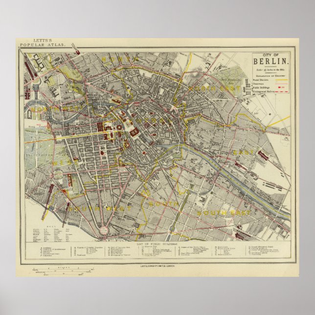 Affiche Carte historique de Berlin 1883 – Letts Popular At (Devant)