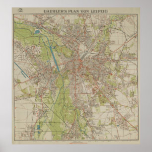 Affiche Carte historique de Leipzig par Gaebler édition 19