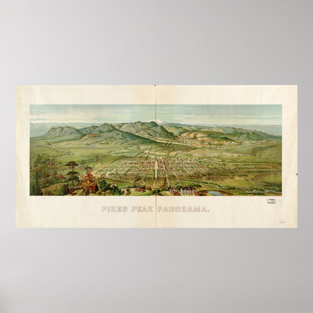 Affiche Carte historique de Pikes Peak, Colorado 1890 (Devant)