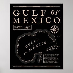 Affiche Carte historique du golfe du Mexique de 1672