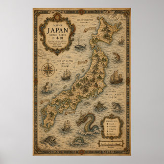 Affiche Carte historique du Japon féodal