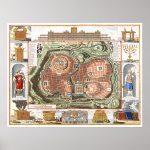 Affiche Carte historique du mont du Temple de Jérusalem