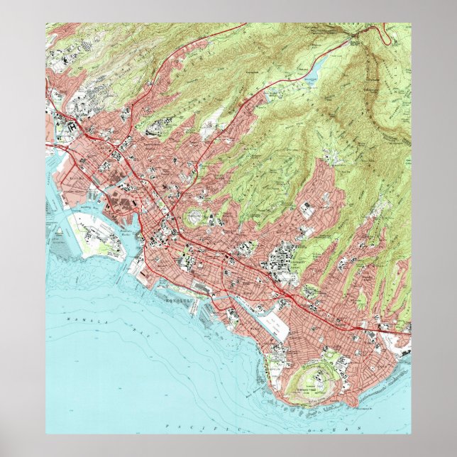 Affiche Carte Honolulu Hawaii (1983) (Devant)