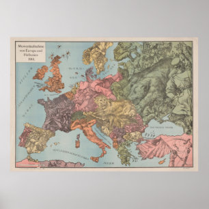 Affiche Carte illustrative de l'Europe de la Première Guer