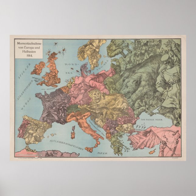 Affiche Carte illustrative de l'Europe de la Première Guer (Devant)
