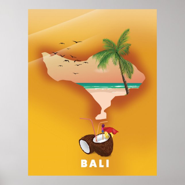 Affiche Carte illustrée de Bali (Devant)