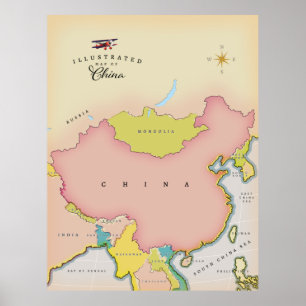 Affiche Carte illustrée de Chine