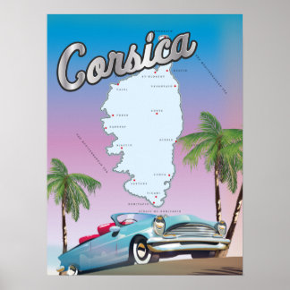 Affiche Carte illustrée de Corse