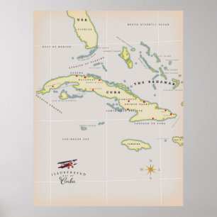 Affiche Carte illustrée de Cuba