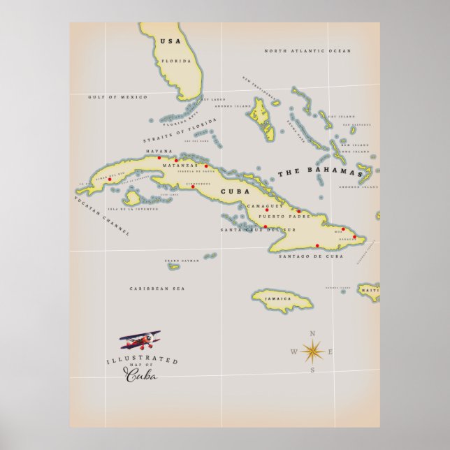 Affiche Carte illustrée de Cuba (Devant)