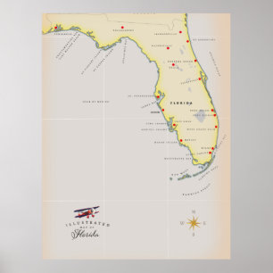 Affiche Carte illustrée de Floride