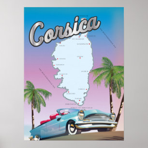 Affiche Carte illustrée de la Corse