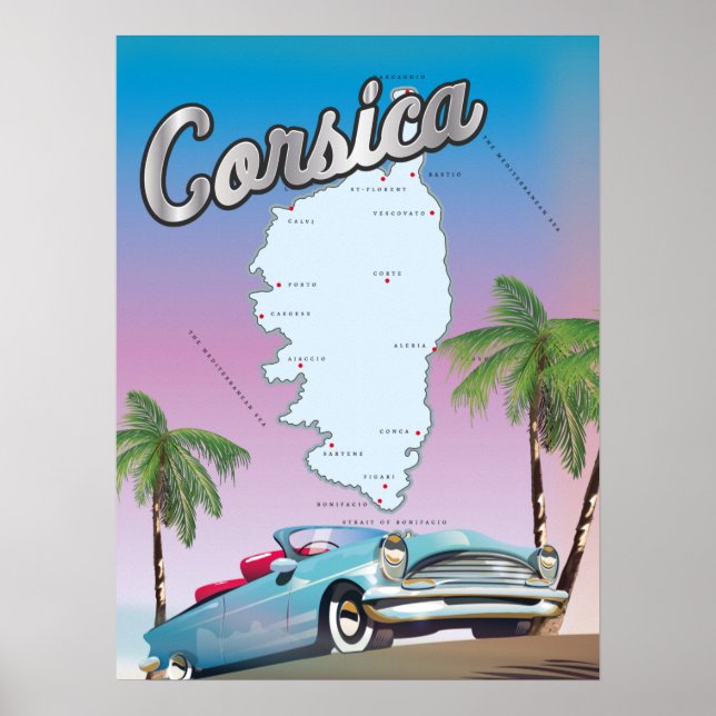 Affiche Carte illustrée de la Corse (Devant)