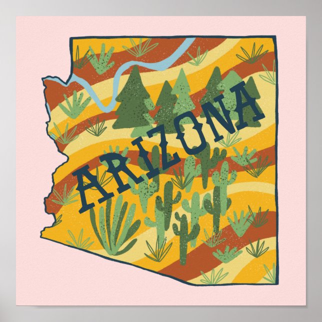 Affiche Carte illustrée de l'Arizona (Devant)