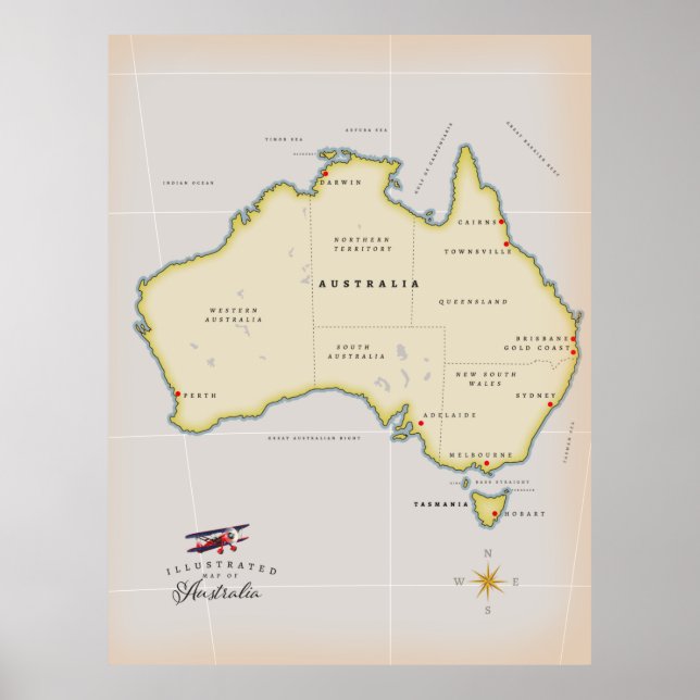 Affiche Carte illustrée de l'Australie (Devant)