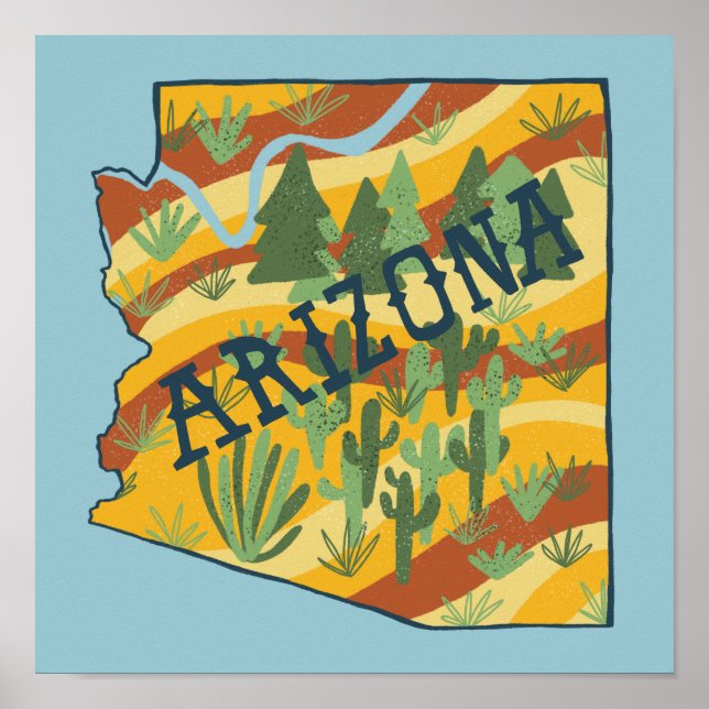 Affiche Carte illustrée de l'État de l'Arizona (Devant)