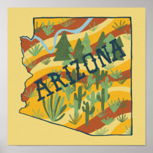 Affiche Carte illustrée de l'État de l'Arizona
