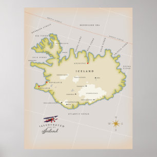 Affiche Carte illustrée de l'Islande