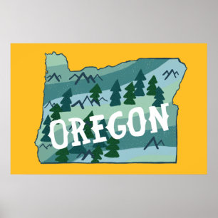 Affiche Carte illustrée de l'Oregon