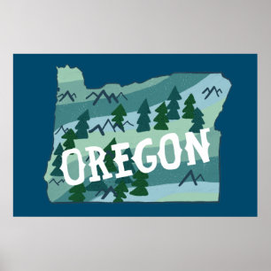 Affiche Carte illustrée de l'Oregon