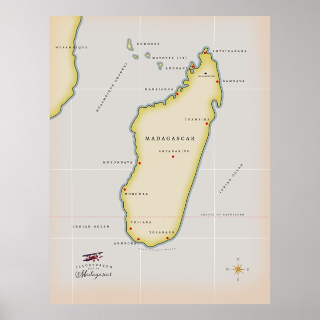 Affiche Carte illustrée de Madagascar (Devant)