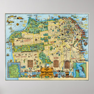Affiche Carte illustrée de San Francisco 1927